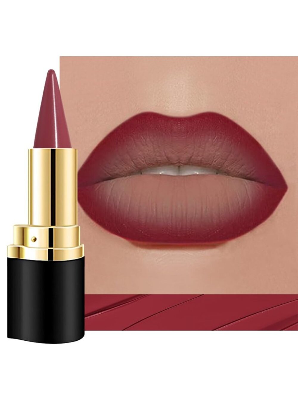 Women 1Pcs-G03# Dark Red Shimmery Metallic Cone-Tip Glitter Lipstick & Lip Liner